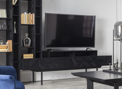 Living room wall unit in black with open storage for living room wall cabinets